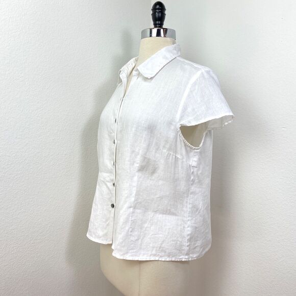 Alexander Bartlett White Linen Blouse XL Short Sleeves Button Front Summer - Picture 7 of 11